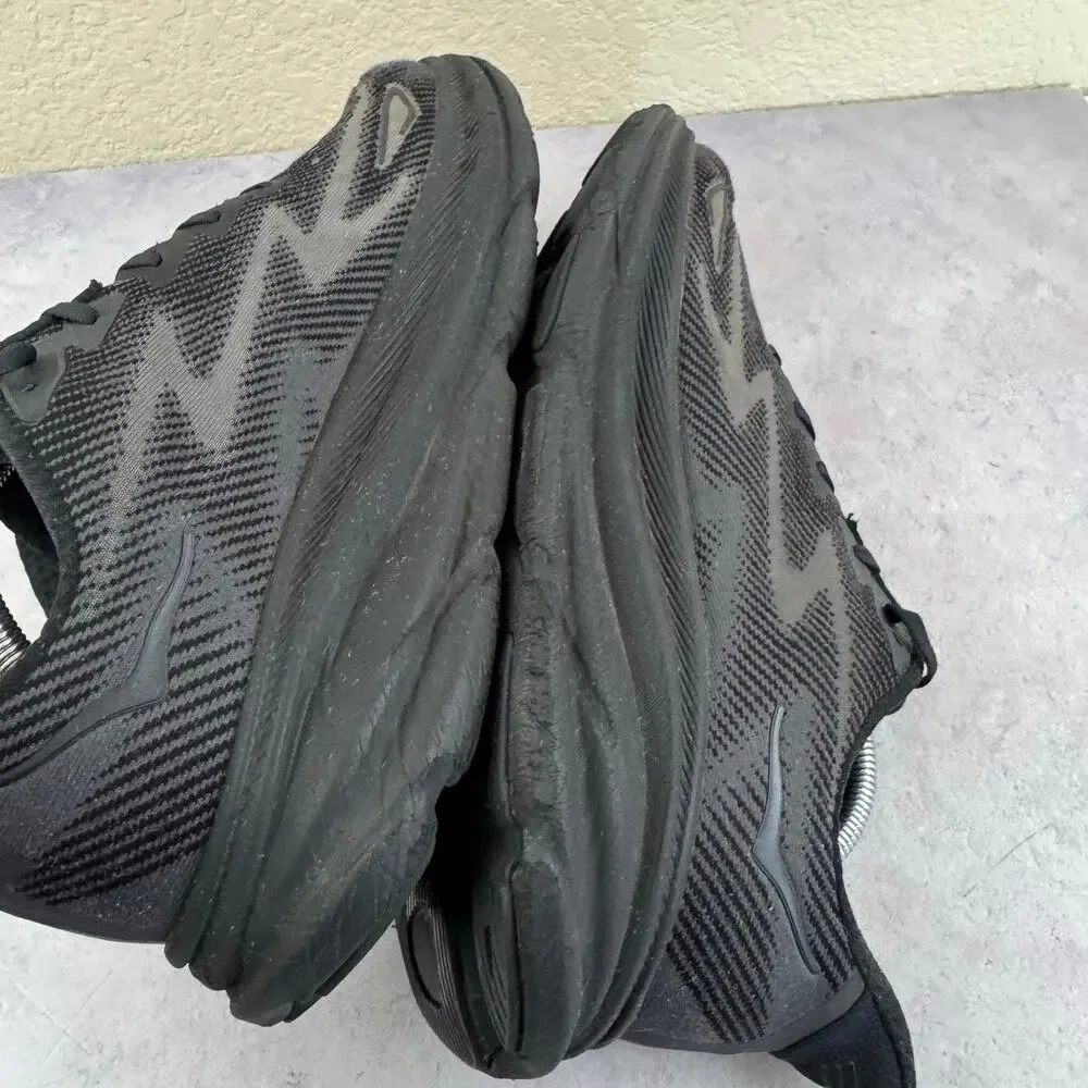 HOKA Clifton 9 Mens 12 D Black Running Shoes 1127895 BBLC